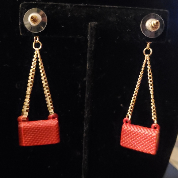 BOY BAG RED EARRINGS MICRO PURSE MINI COCO RHINESTONE PARIS LUXURY gift jewelry - Picture 3 of 4